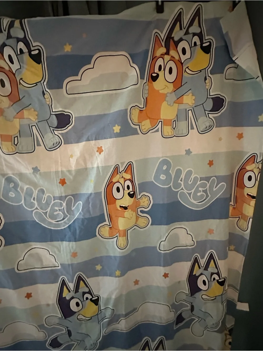 Bluey Shower Curtain Blue Stripe Clouds Kids Bathroom Polyester 70x72